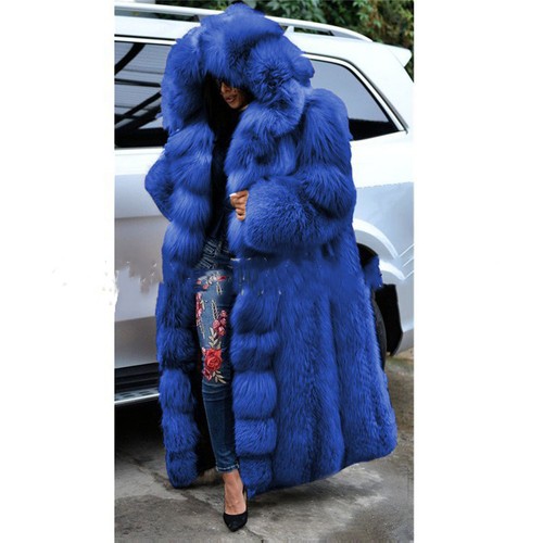 Women long faux fur coat - faux,