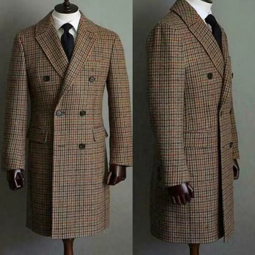 Brown men long overcoat wool - brown,